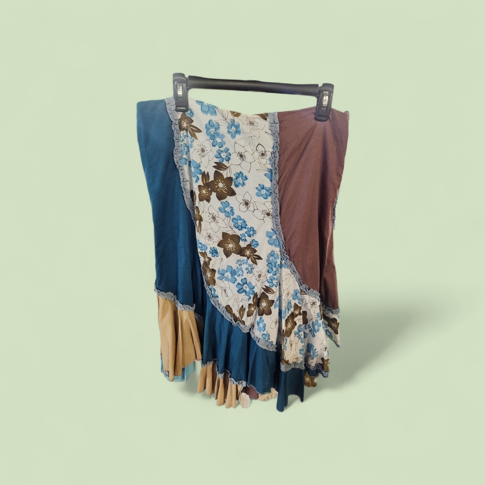 Fashion Bug Asymmetrical Floral Skirt - Blue, Brown, Cream